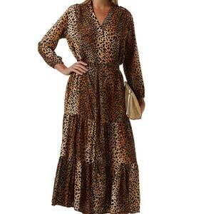 NWT Melissa Odabash Sonja Cheetah Leopard Print Maxi Beach Dress Kaftan Sz M